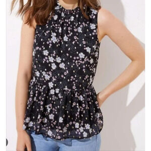 Loft Floral Sleeveless Peplum Tiered Blouse Size S 2-6